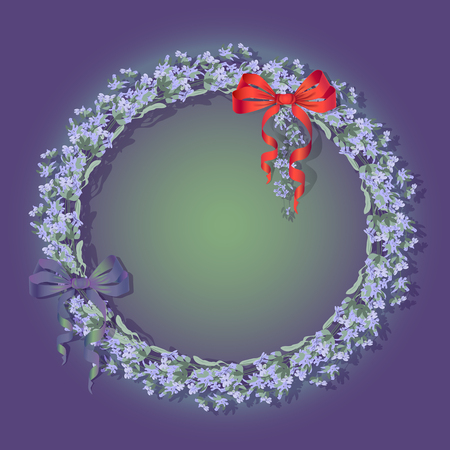 Vector illustration with  wreath of lavender  and bows..のイラスト素材