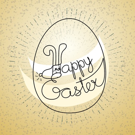 Easter themed vector illustration with silhouette eggs and handwritten words Happy Easter on light  background.のイラスト素材