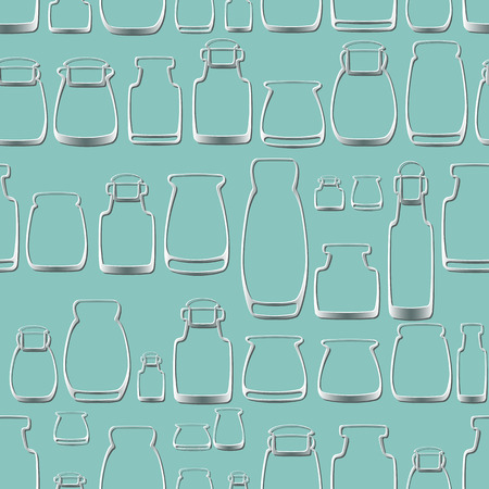 Seamless vector pattern with white silhouette jars on aquamarine background.のイラスト素材