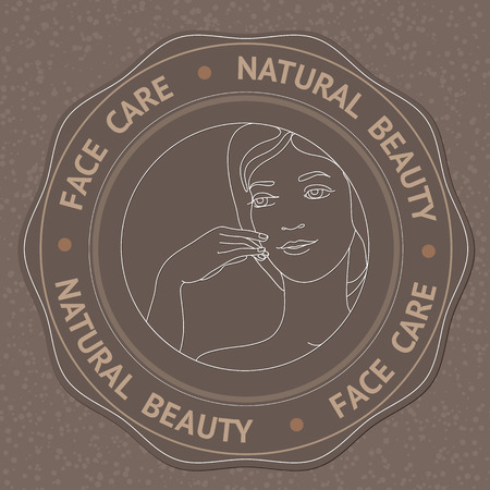 SPA theme vector illustration with face, hand and text Face Care Natural Beauty. Badge template.のイラスト素材