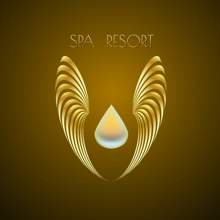 Spa themed vector illustration, design using golden line curve and drop. Logo, symbol, icon  on brown background.のイラスト素材
