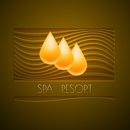 Spa themed vector illustration, design using golden line curve and drops. Logo, symbol, icon  on brown background.のイラスト素材