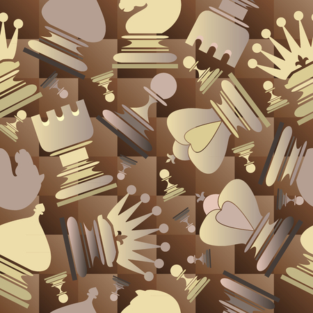 Vector seamless pattern with chess pieces on chessboard background.のイラスト素材