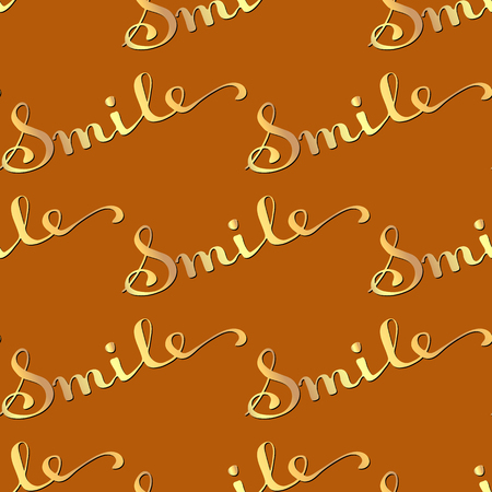 Abstract seamless pattern with handwritten words Smile   on brown background. Hand drawn background for design and decoration textile, covers, package, wrapping paper.のイラスト素材