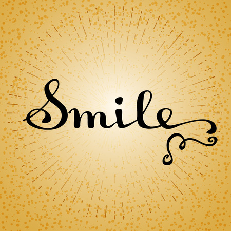 Hand drawn typography poster with inscription Smile.  Stylish typographic poster design. Used for greeting cards, posters and print invitations. T-shirt hand lettered calligraphic design.のイラスト素材