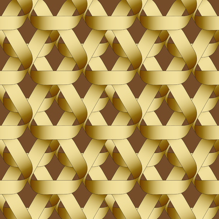 Seamless geometric pattern with golden  ribbons texture.  Modern monochrome background.のイラスト素材