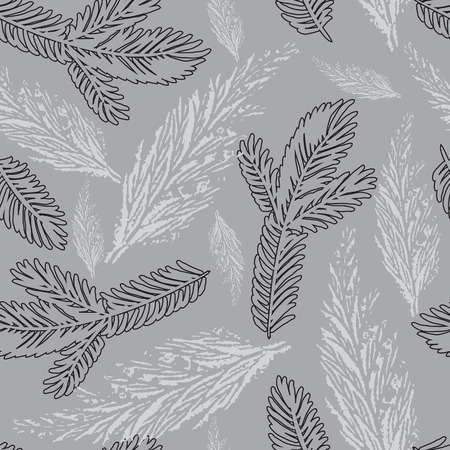 Vector Christmas seamless pattern with  pine branch on a grey background.のイラスト素材