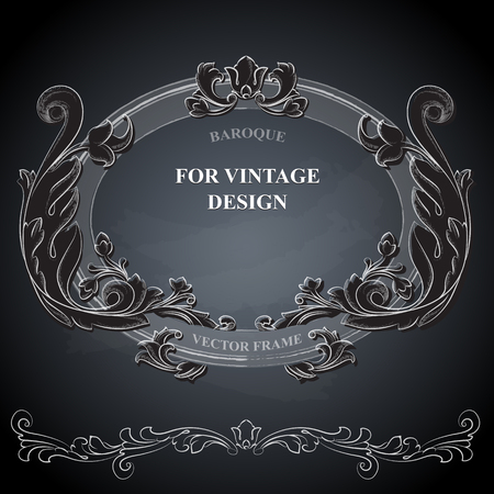 Vector frame with floral ornament on dark background.のイラスト素材