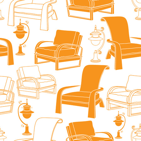 Vector seamless pattern with  lamp and chair on white backgroundのイラスト素材