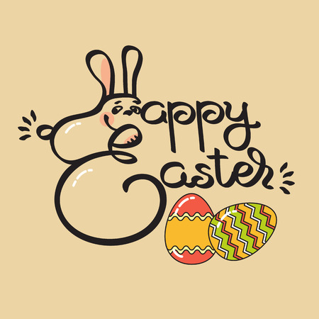 Greeting card with egg and handwritten word Happy Easterのイラスト素材