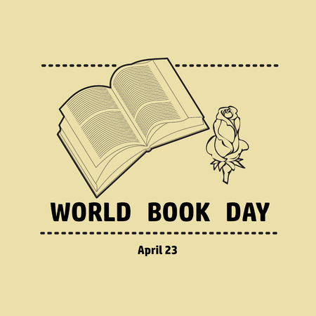Book, rose and text Word Book Day, April 23.のイラスト素材