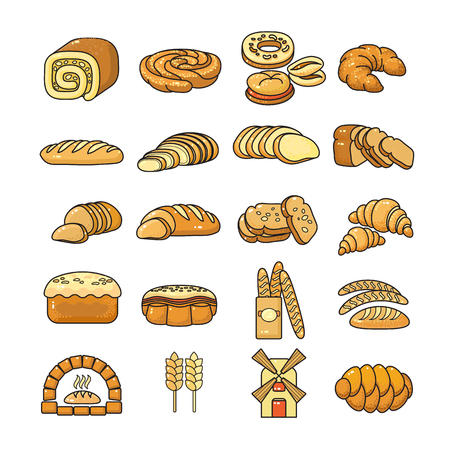 Vector set of  colorful bakery icon isolated on white.のイラスト素材