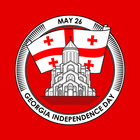 Georgia Independence Day label.  Vector. Flag and church. Line Temple. Icon. Greeting cardのイラスト素材