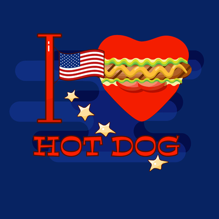 I love hot dog card. Vector poster for fast food s design.のイラスト素材
