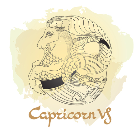 Hand drawn line art of decorative zodiac sign Capricorn.のイラスト素材