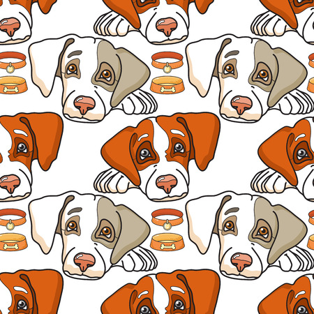 Vector cartoon dog on white. Seamless pattern.のイラスト素材
