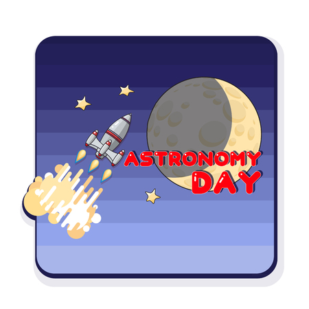 Cartoon  Space rocket and moon . Astronomy greeting card.のイラスト素材