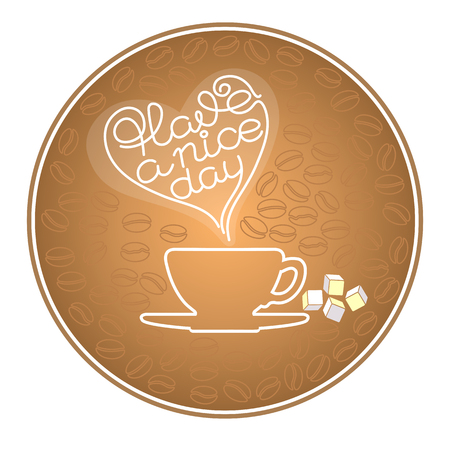 Silhouette cup, coffee grains, text Have a nice day.のイラスト素材
