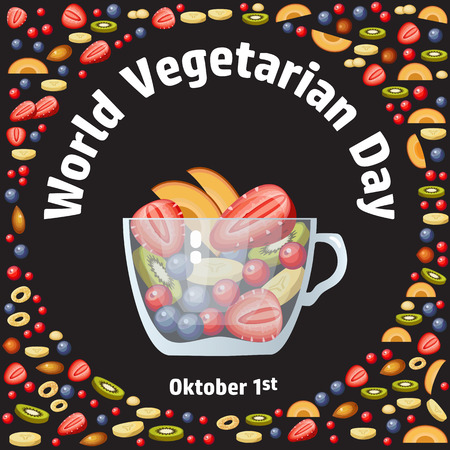 World vegetarian day. Fruit, berry and glass bowl.のイラスト素材