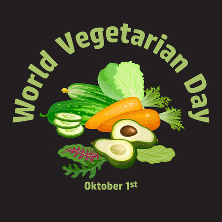World Vegetarian Day. Carrot, avocado, cucumber, salad. Vector.のイラスト素材