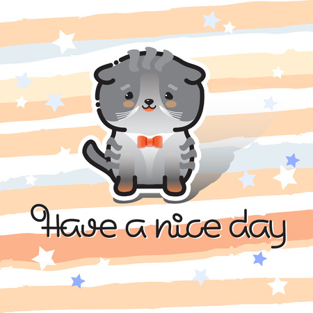 Have a nice day. Cute cat and handwritten inscription.のイラスト素材