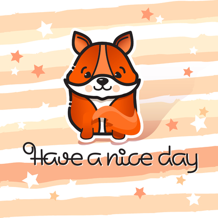 Have a nice day. Cute  fox and handwritten inscription.のイラスト素材
