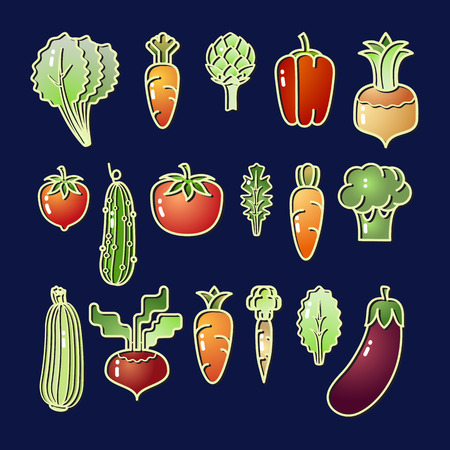 Bright cartoon style vegetable. Eating set. Vector Vegetables.のイラスト素材