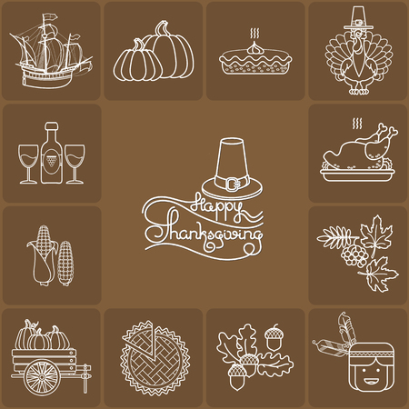 Vector set of  cartoon icons for Thanksgiving day.のイラスト素材