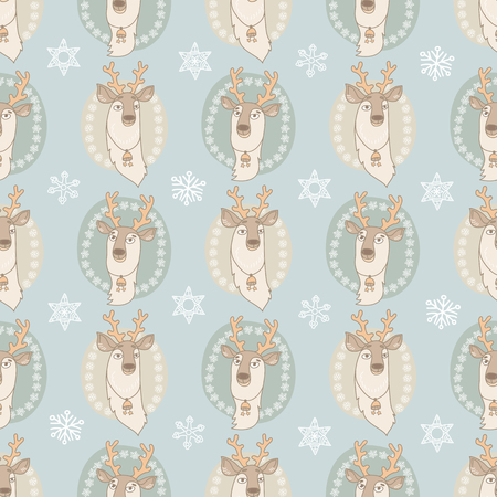 Vector seamless pattern with cute deer on light blue.の写真素材