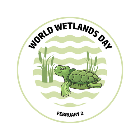 World Wetlands Day. Turtle and reed.のイラスト素材