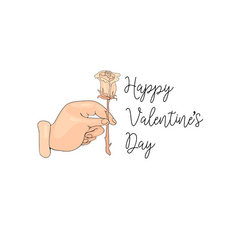 Happy Valentines Day. Vector doodle hand and rose.のイラスト素材