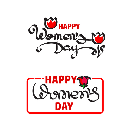 Happy Womens Day. Handwritten lettering isolated on white background.のイラスト素材