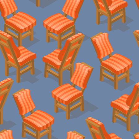 Seamless pattern of isometric cartoon chair. Front and back.のイラスト素材