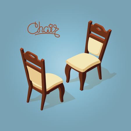 Isometric cartoon chair icon isolated on blue.のイラスト素材