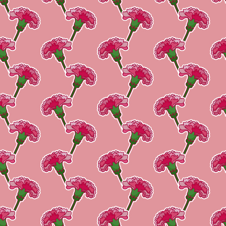 Pink carnation isolated on rose. Vector seamless pattern.のイラスト素材