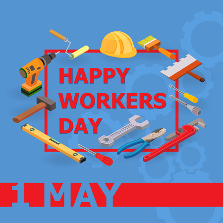 Vector illustration of Workers Day. Isometric tools icons.のイラスト素材