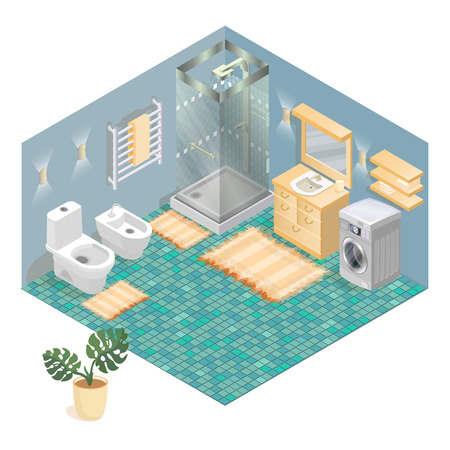 Bathroom items and furniture isometric icon set.のイラスト素材