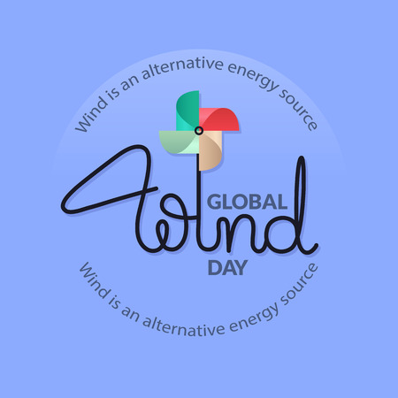 Global Wind Day card. Lettering with colorful pinwheel.のイラスト素材