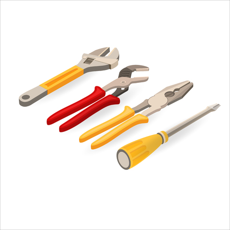 Wrench, pliers, screwdriver. Isometric construction tools.のイラスト素材