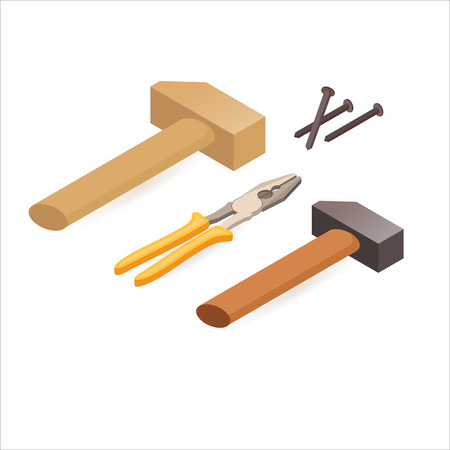 Pliers, hammer, screwdrivers. Isometric construction tools.のイラスト素材