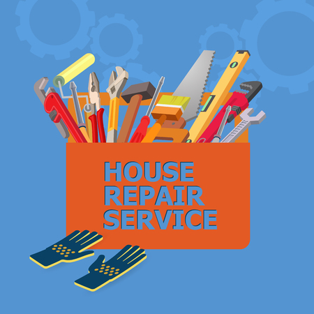 Isometric house repair service concept. Construction tools.のイラスト素材