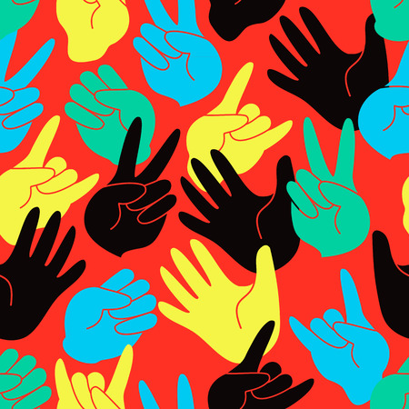 Seamless pattern of colorful stylized hands.のイラスト素材