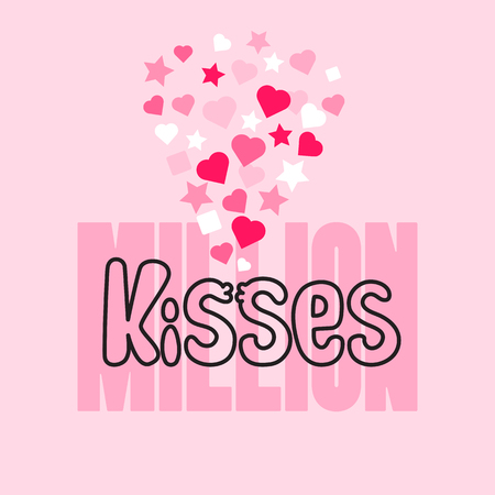 Million Kisses card with handwritten word, hearts and stars.のイラスト素材