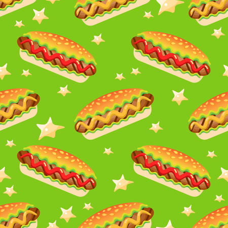Vector Seamless  pattern with big hot dog.のイラスト素材