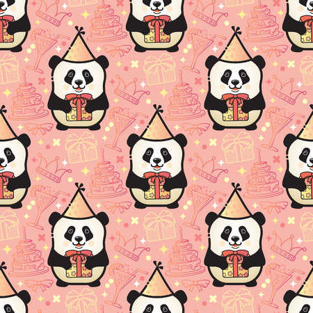 Happy Birthday Panda seamless party. Vector.の写真素材