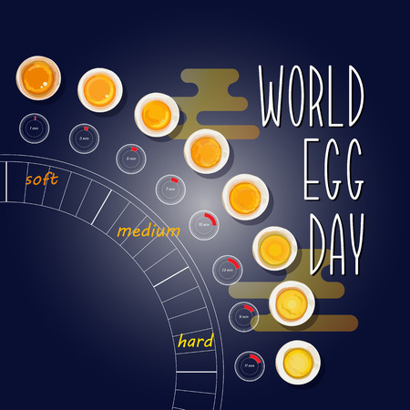 World egg day card. How to make perfect boiled eggs. Vector illustration with egg infographics.のイラスト素材