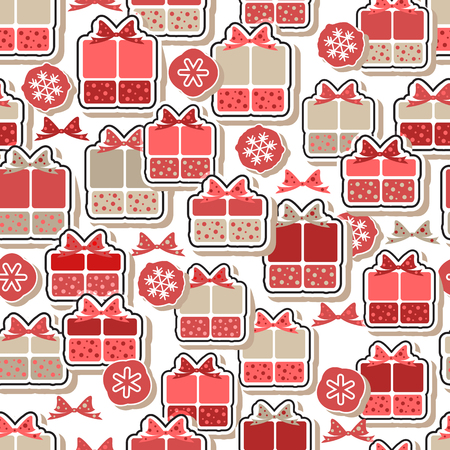 Gift boxes in flat style. Seamless pattern. Bright present box for New Year, Xmas or birthday decor. Vector holiday background.のイラスト素材