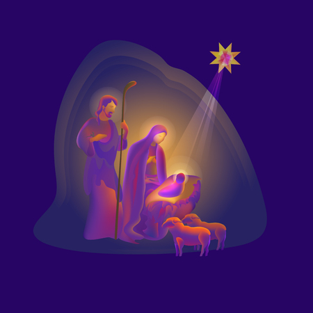 Holy night. Vector illustration of Birth of Christ.のイラスト素材