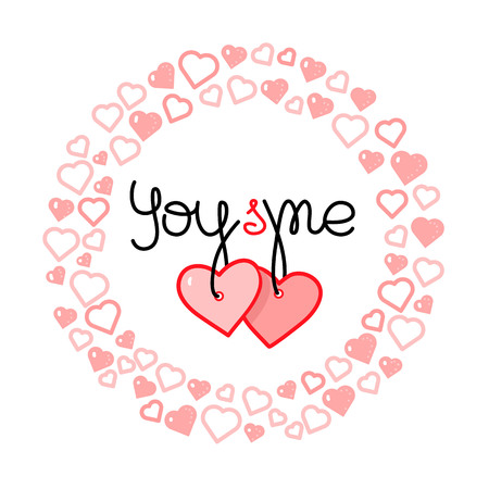 You and me. Hand drawn typography poster with hearts. Romantic hand-lettered quote for valentines day card or save the date card. Inspirational vector illustration.のイラスト素材