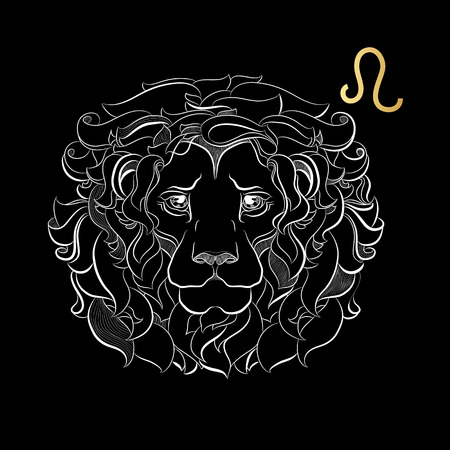 Zodiac sign Leo isolated on black background. Vector.のイラスト素材